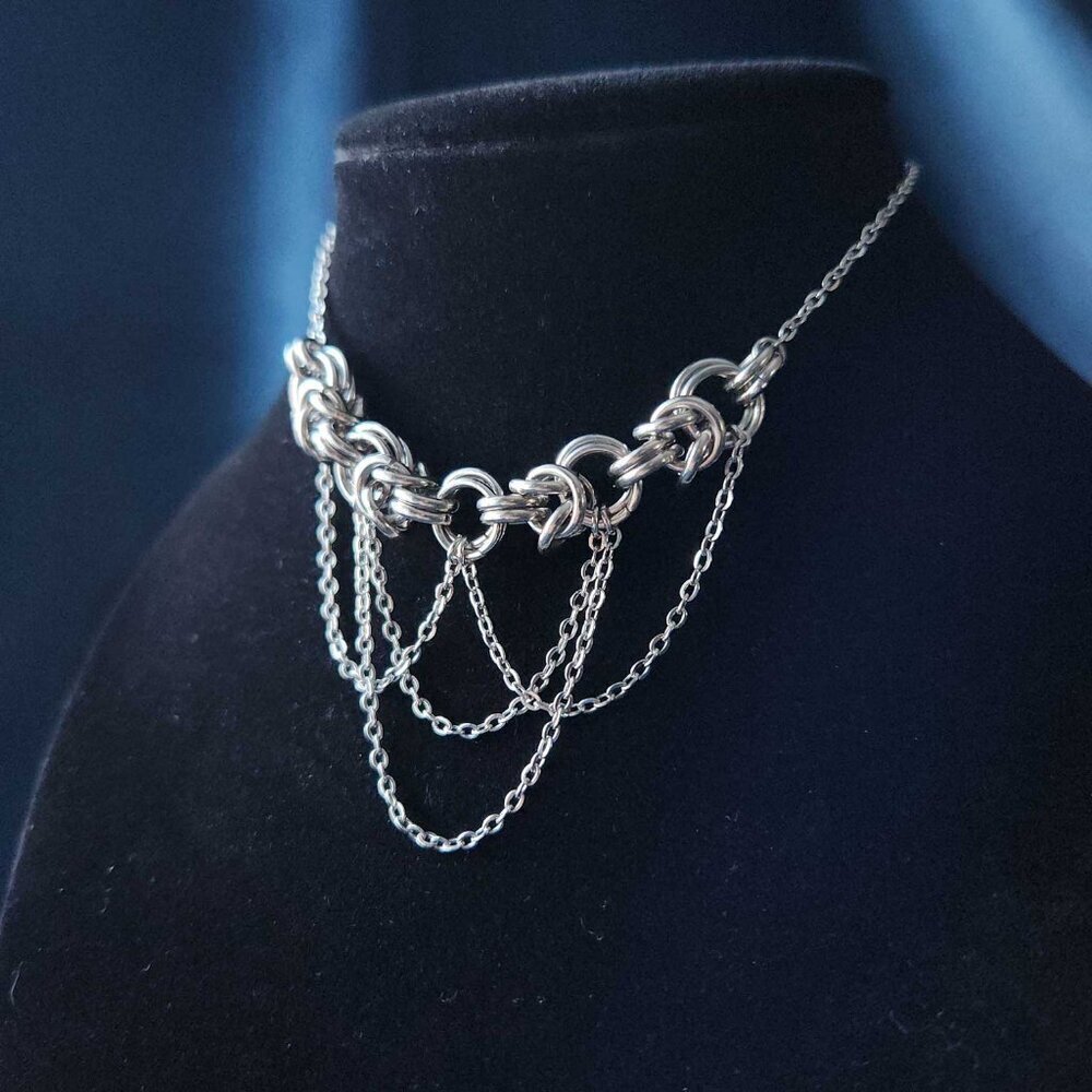 Gothic victorian princess silver draped chains choker necklace - Picture 3 of 9